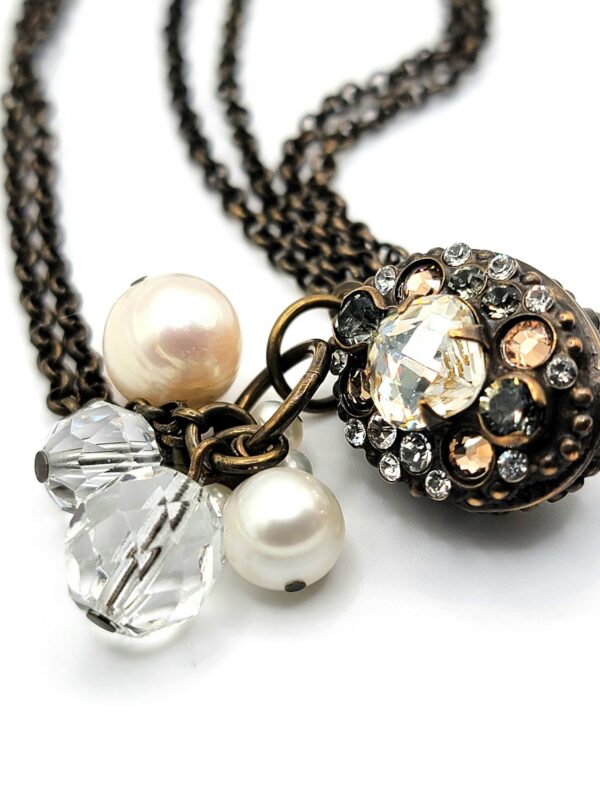 Sorrelli Rhinestone Locket Necklace Pearls Bead Charms