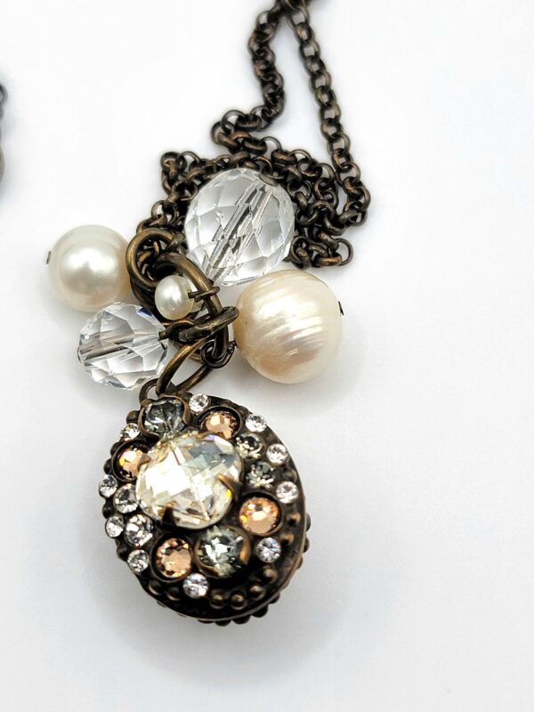 Sorrelli Rhinestone Locket Necklace Pearls Bead Charms