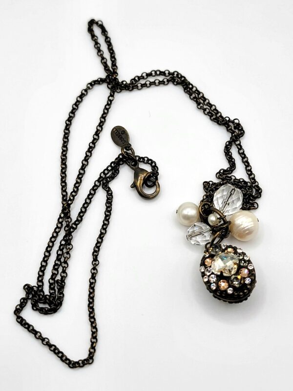 Sorrelli Rhinestone Locket Necklace Pearls Bead Charms