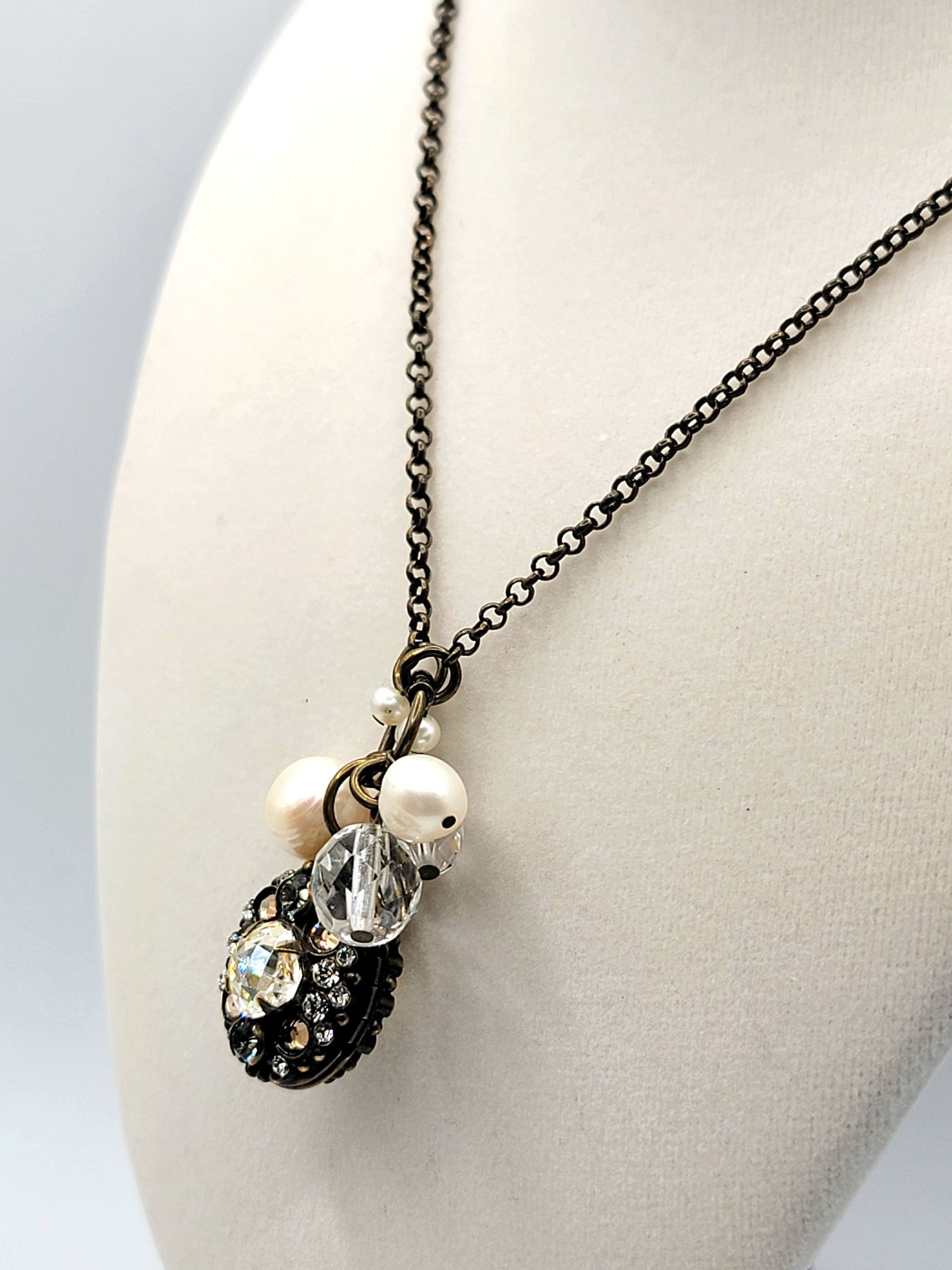 Sorrelli Rhinestone Locket Necklace Pearls Bead Charms
