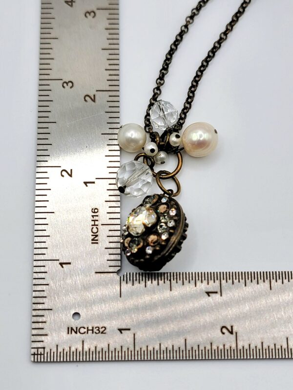 Sorrelli Rhinestone Locket Necklace Pearls Bead Charms