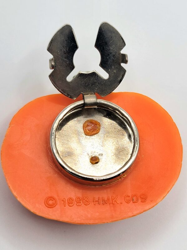 VTG '93 Hallmark HMK CDS Smiling Pumpkin Jack-O'-Lantern Metal Button Clips Pair
