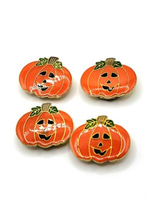 VTG 1980-1990s Enamel Jack-O'-Lantern Pumpkin Button Covers (Set of 4)
