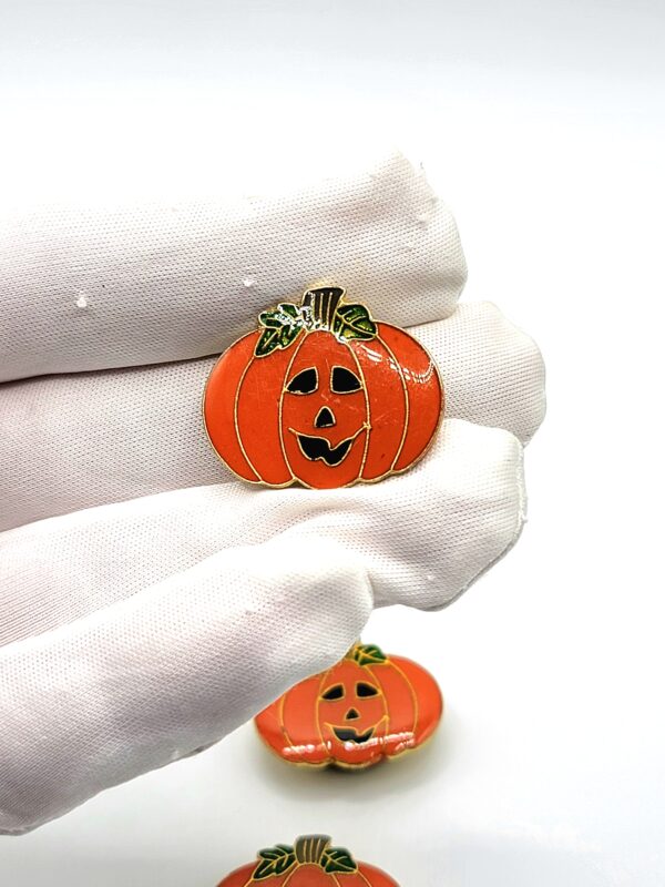 VTG 1980-1990s Enamel Jack-O'-Lantern Pumpkin Button Covers (Set of 4)