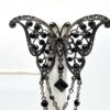 Black Glass Butterfly Brooch with Silver-Tone Chain Fringe