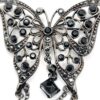 Black Glass Butterfly Brooch with Silver-Tone Chain Fringe