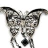 Black Glass Butterfly Brooch with Silver-Tone Chain Fringe