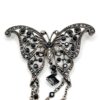 Black Glass Butterfly Brooch with Silver-Tone Chain Fringe