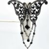 Black Glass Butterfly Brooch with Silver-Tone Chain Fringe