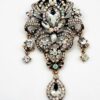 Vintage Style Antique Gold Rhinestone & Aurora Borealis Dangle Brooch Pin