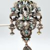 Vintage Style Antique Gold Rhinestone & Aurora Borealis Dangle Brooch Pin