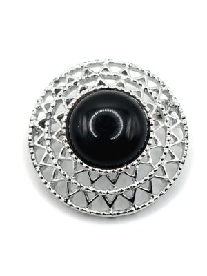 BRO-00060 (1) (4) Sarah Coventry Jet Set Black Cabochon Silver-Tone Brooch