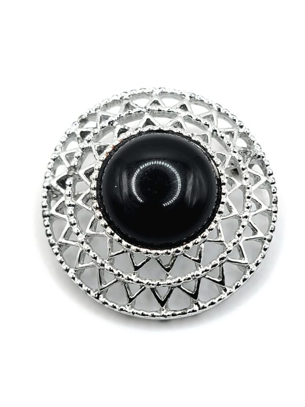 Sarah Coventry Jet Set Black Cabochon Silver-Tone Brooch