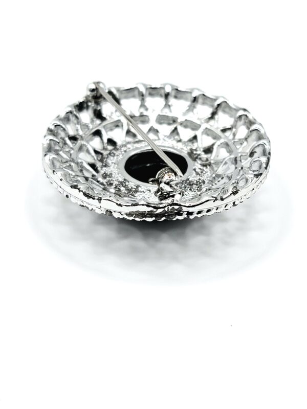 Sarah Coventry Jet Set Black Cabochon Silver-Tone Brooch