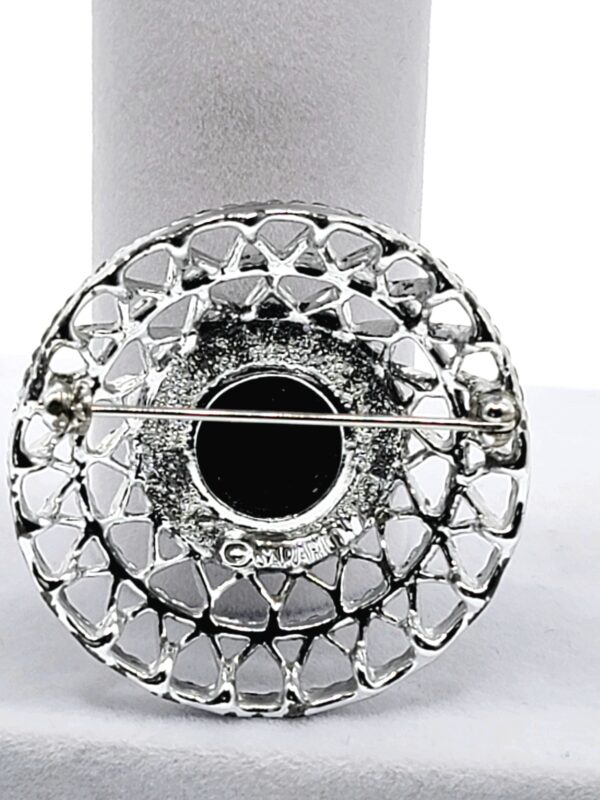 Sarah Coventry Jet Set Black Cabochon Silver-Tone Brooch
