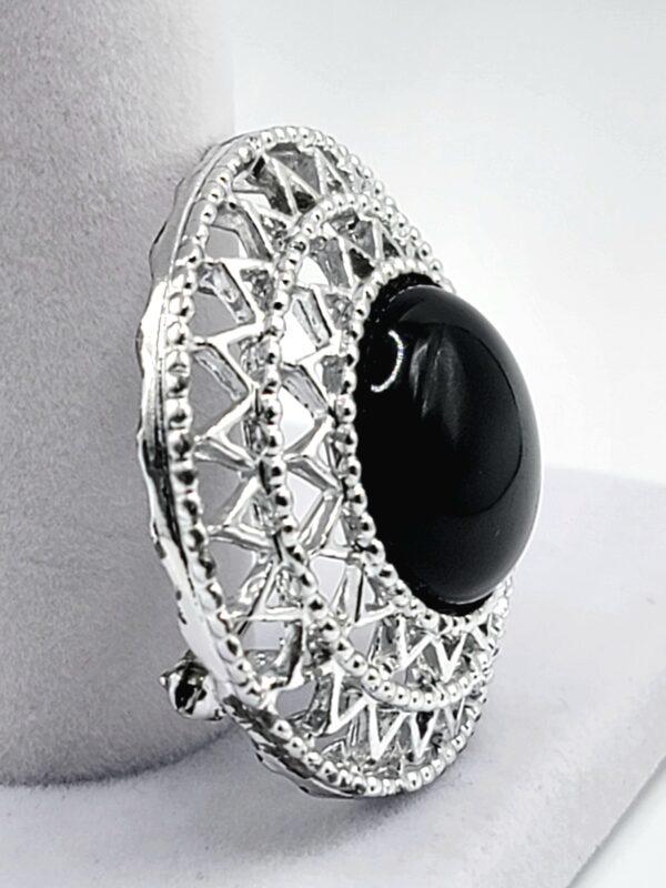 Sarah Coventry Jet Set Black Cabochon Silver-Tone Brooch