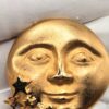 BRO-00072 (1) (2) Vintage Celestial Man in the Moon Brooch Pin Gold Tone Dangling Stars 90s