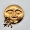 BRO-00072 (1) (6) Vintage Celestial Man in the Moon Brooch Pin Gold Tone Dangling Stars 90s