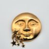 BRO-00072 (1) (8) Vintage Celestial Man in the Moon Brooch Pin Gold Tone Dangling Stars 90s