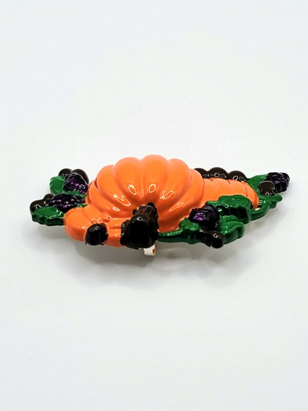 Vintage "Best" Halloween Enamel Pumpkin & Berry Cluster Brooch Pendant
