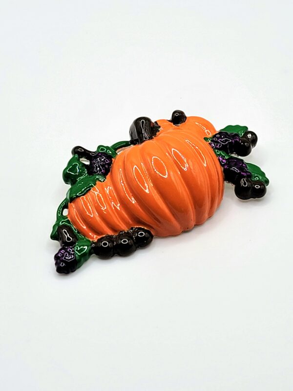 Vintage "Best" Halloween Enamel Pumpkin & Berry Cluster Brooch Pendant