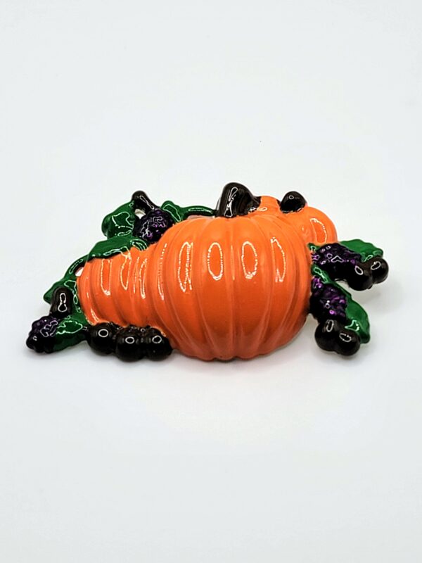 Vintage "Best" Halloween Enamel Pumpkin & Berry Cluster Brooch Pendant