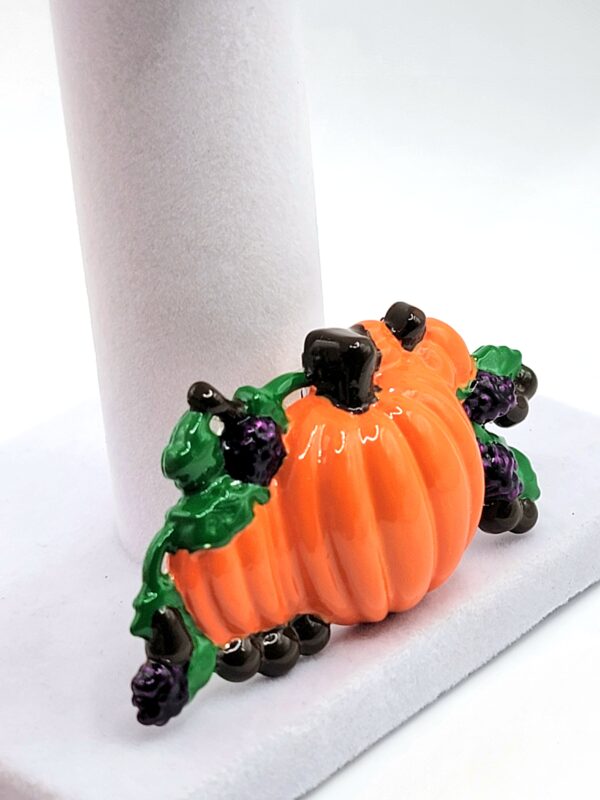 Vintage "Best" Halloween Enamel Pumpkin & Berry Cluster Brooch Pendant