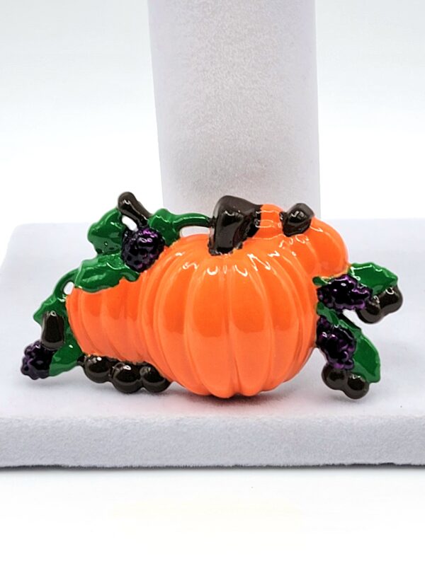 Vintage "Best" Halloween Enamel Pumpkin & Berry Cluster Brooch Pendant