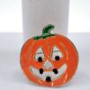 Vintage "MJ" Silver-Tone Enamel Jack-O'-Lantern Pumpkin Halloween Brooch Pendant
