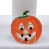 Vintage "MJ" Silver-Tone Enamel Jack-O'-Lantern Pumpkin Halloween Brooch Pendant