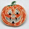 Vintage "MJ" Silver-Tone Enamel Jack-O'-Lantern Pumpkin Halloween Brooch Pendant
