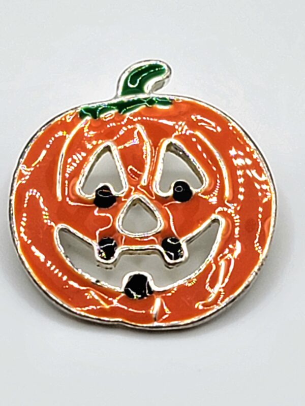 Vintage "MJ" Silver-Tone Enamel Jack-O'-Lantern Pumpkin Halloween Brooch Pendant