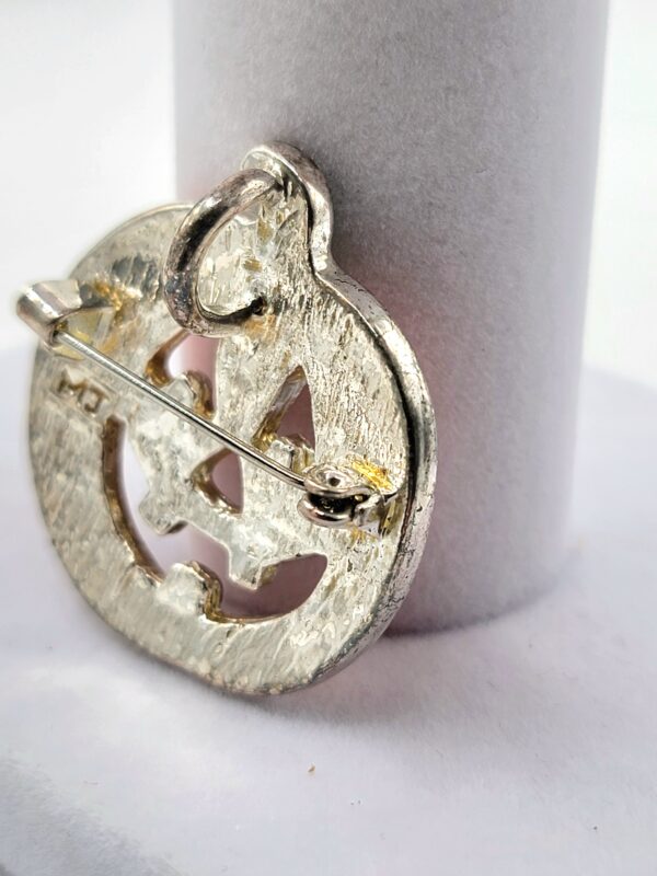 Vintage "MJ" Silver-Tone Enamel Jack-O'-Lantern Pumpkin Halloween Brooch Pendant