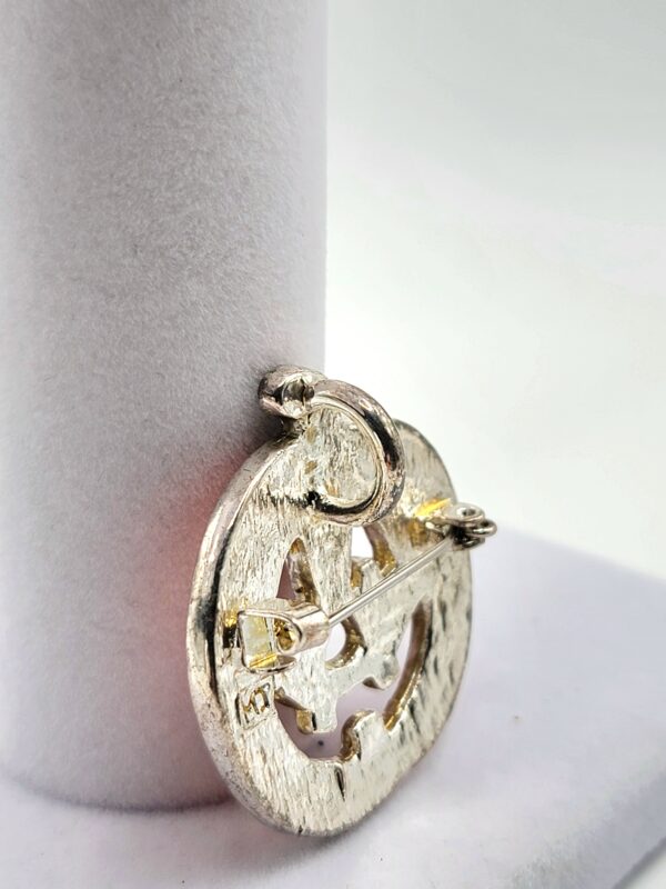 Vintage "MJ" Silver-Tone Enamel Jack-O'-Lantern Pumpkin Halloween Brooch Pendant