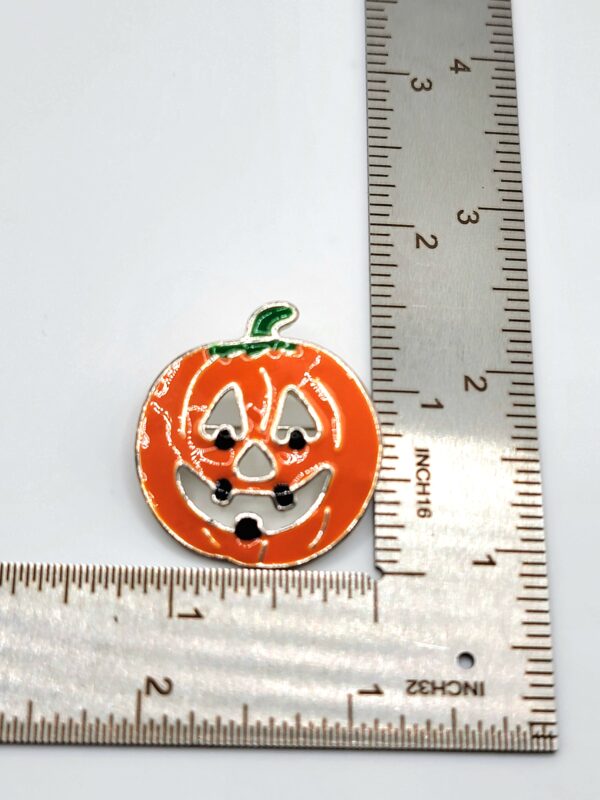 Vintage "MJ" Silver-Tone Enamel Jack-O'-Lantern Pumpkin Halloween Brooch Pendant