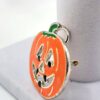 Vintage "MJ" Silver-Tone Enamel Jack-O'-Lantern Pumpkin Halloween Brooch Pendant