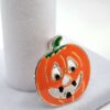 Vintage "MJ" Silver-Tone Enamel Jack-O'-Lantern Pumpkin Halloween Brooch Pendant