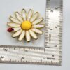 Vintage Signed 1960 Weiss Enamel White Daisy & Ladybug Flower Brooch