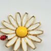 Vintage Signed 1960 Weiss Enamel White Daisy & Ladybug Flower Brooch