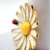Vintage Signed 1960 Weiss Enamel White Daisy & Ladybug Flower Brooch