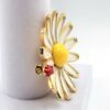 Vintage Signed 1960 Weiss Enamel White Daisy & Ladybug Flower Brooch