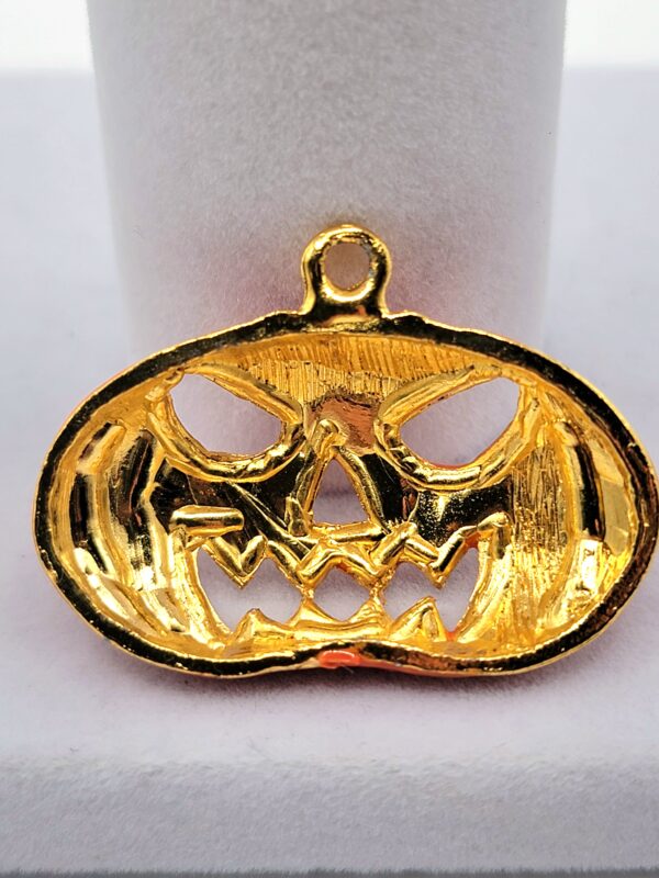 PEN-00011 (1) (3) Vintage Halloween Jack-O'-Lantern Pendant - Orange Enamel Pumpkin Charm
